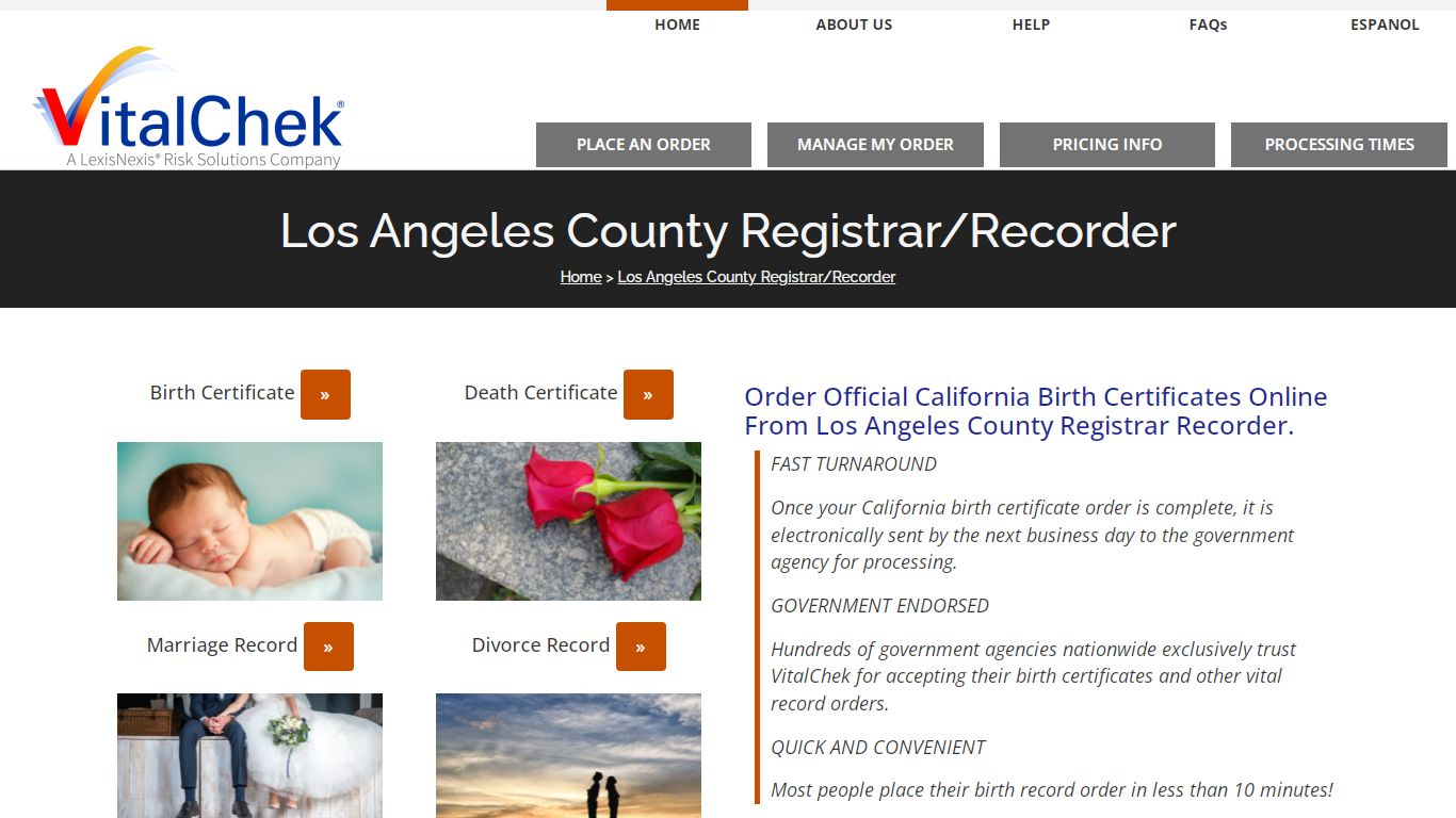 Los Angeles County (CA) Birth Certificates - VitalChek